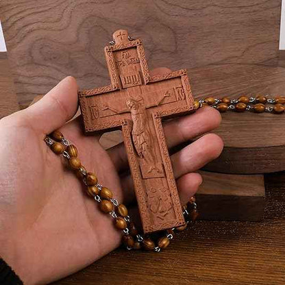 Jujube Wood Cross Pendant Handcrafted Christian Necklace