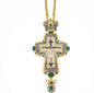 Green Zircon Stone 18K Gold-Plated Christian Pectoral Cross Pendant Necklace with Crystal Accents