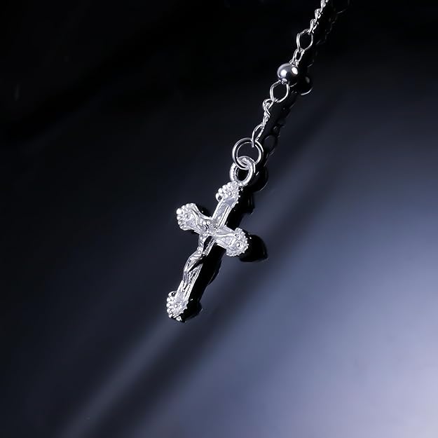 Rosary Necklace Our Lady of Guadalupe 3mm Silver Plated & Crucifix